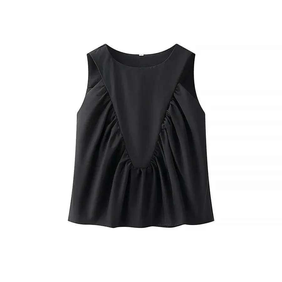 Women's Clothing Ins Internet Hot  Spring Round Neck Solid Color Sleeveless Pleated Short Vest display picture 5