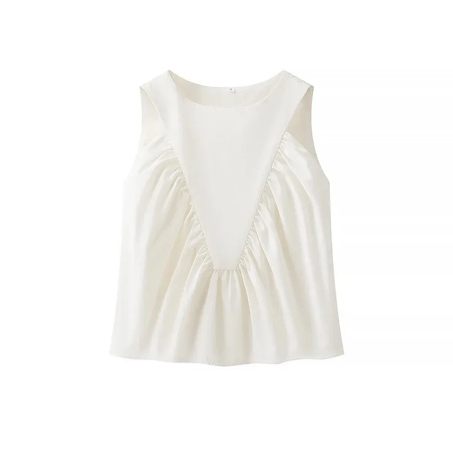 Women's Clothing Ins Internet Hot  Spring Round Neck Solid Color Sleeveless Pleated Short Vest display picture 8
