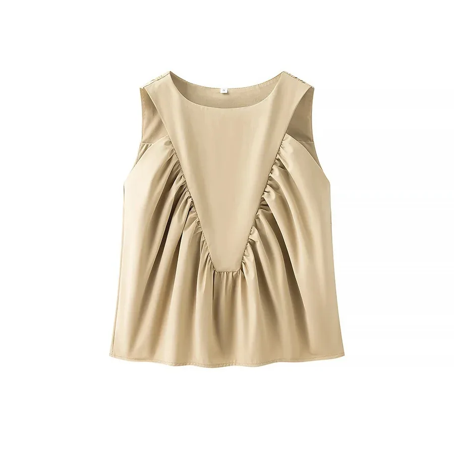Women's Clothing Ins Internet Hot  Spring Round Neck Solid Color Sleeveless Pleated Short Vest display picture 3