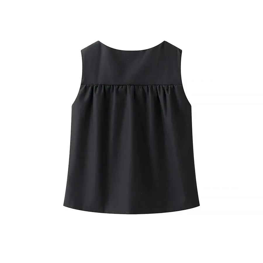 Women's Clothing Ins Internet Hot  Spring Round Neck Solid Color Sleeveless Pleated Short Vest display picture 4