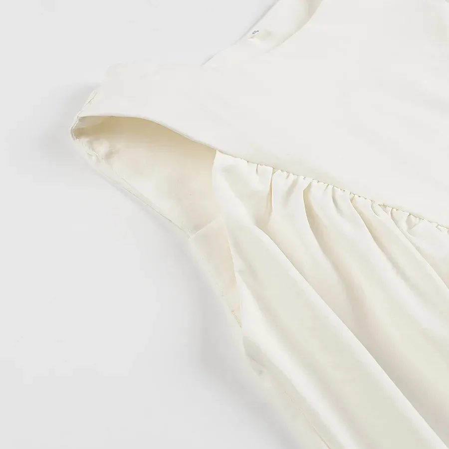Women's Clothing Ins Internet Hot  Spring Round Neck Solid Color Sleeveless Pleated Short Vest display picture 6