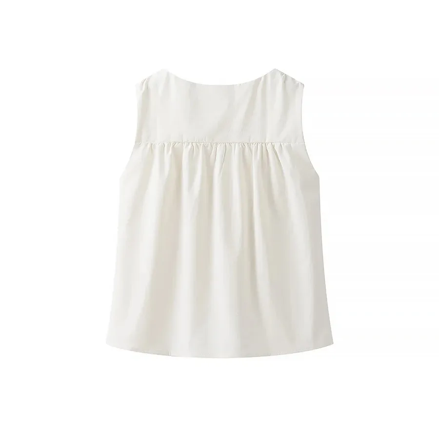 Women's Clothing Ins Internet Hot  Spring Round Neck Solid Color Sleeveless Pleated Short Vest display picture 9