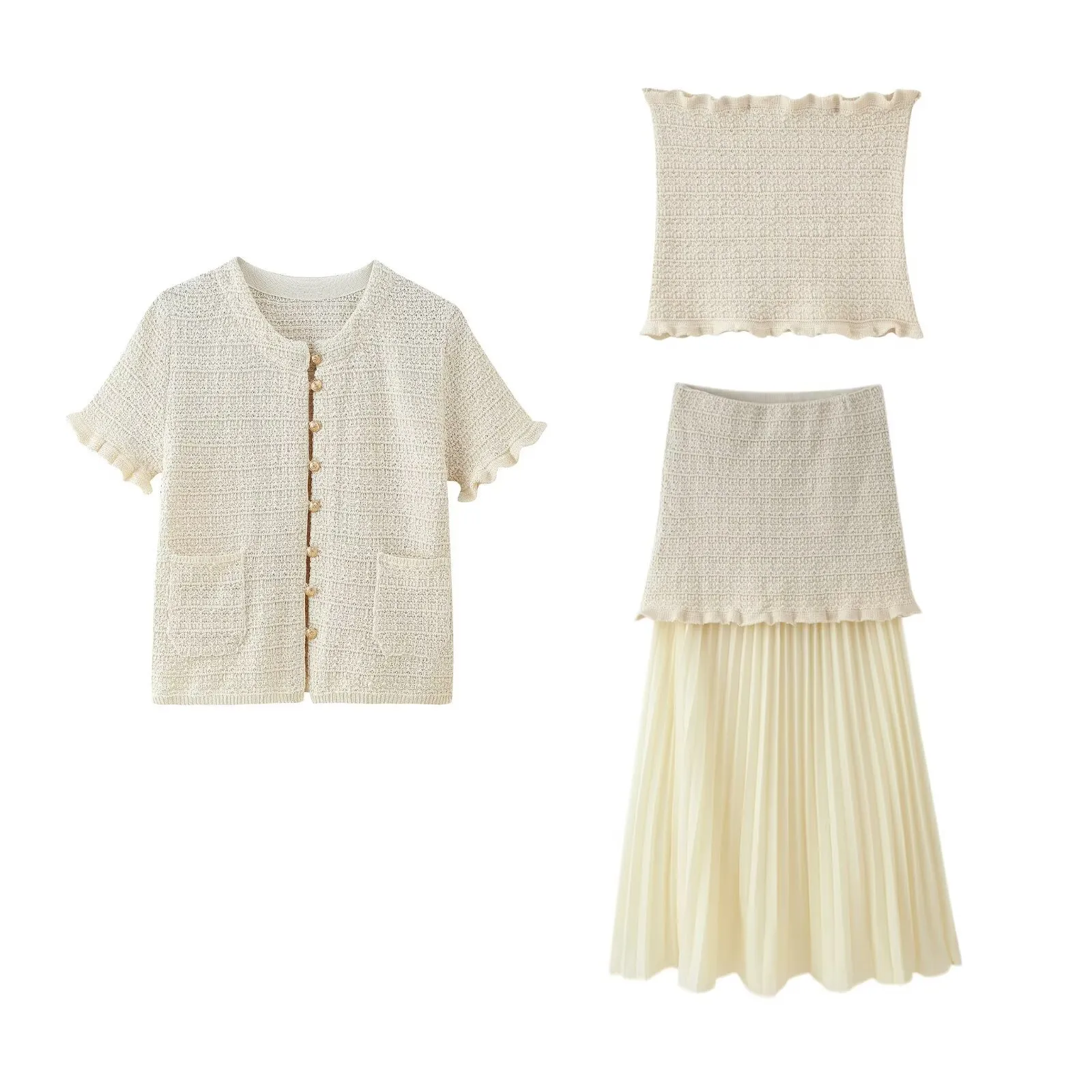 Exclusive For   Women's Clothing  Ins Popular Knitted Coat Tank-Top Stitching Hem Skirt display picture 8