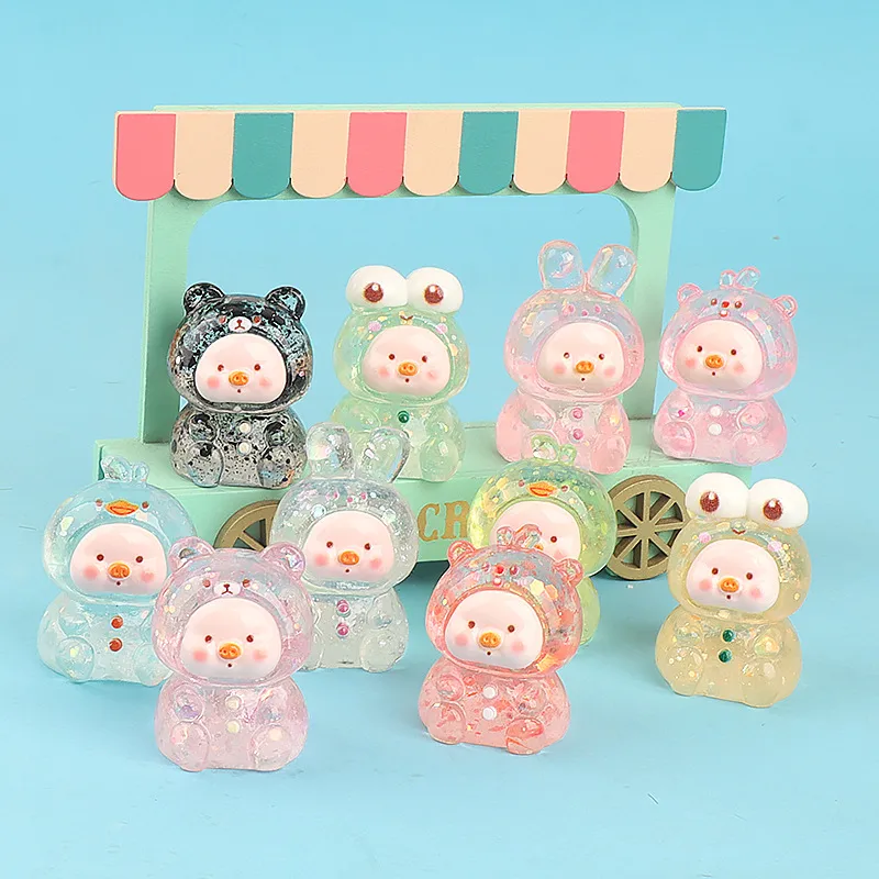 Resin Three-Dimensional Cartoon Glitter Animal Pig Face DIY Ornament Accessories Car Desktop Decoration Keychain Material display picture 1