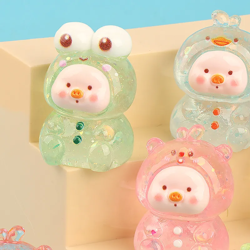 Resin Three-Dimensional Cartoon Glitter Animal Pig Face DIY Ornament Accessories Car Desktop Decoration Keychain Material display picture 2