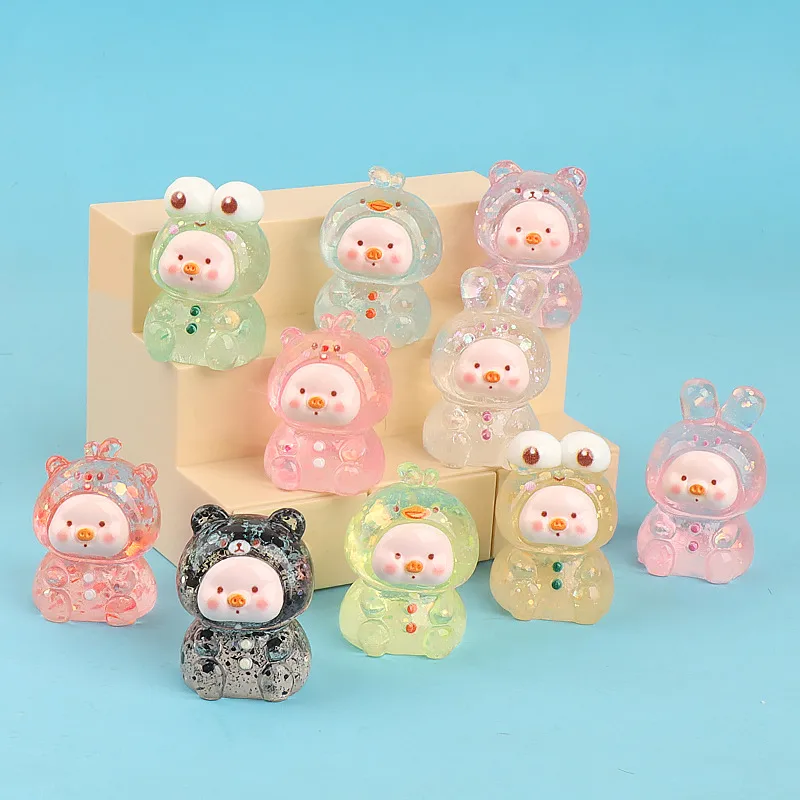 Resin Three-Dimensional Cartoon Glitter Animal Pig Face DIY Ornament Accessories Car Desktop Decoration Keychain Material display picture 3