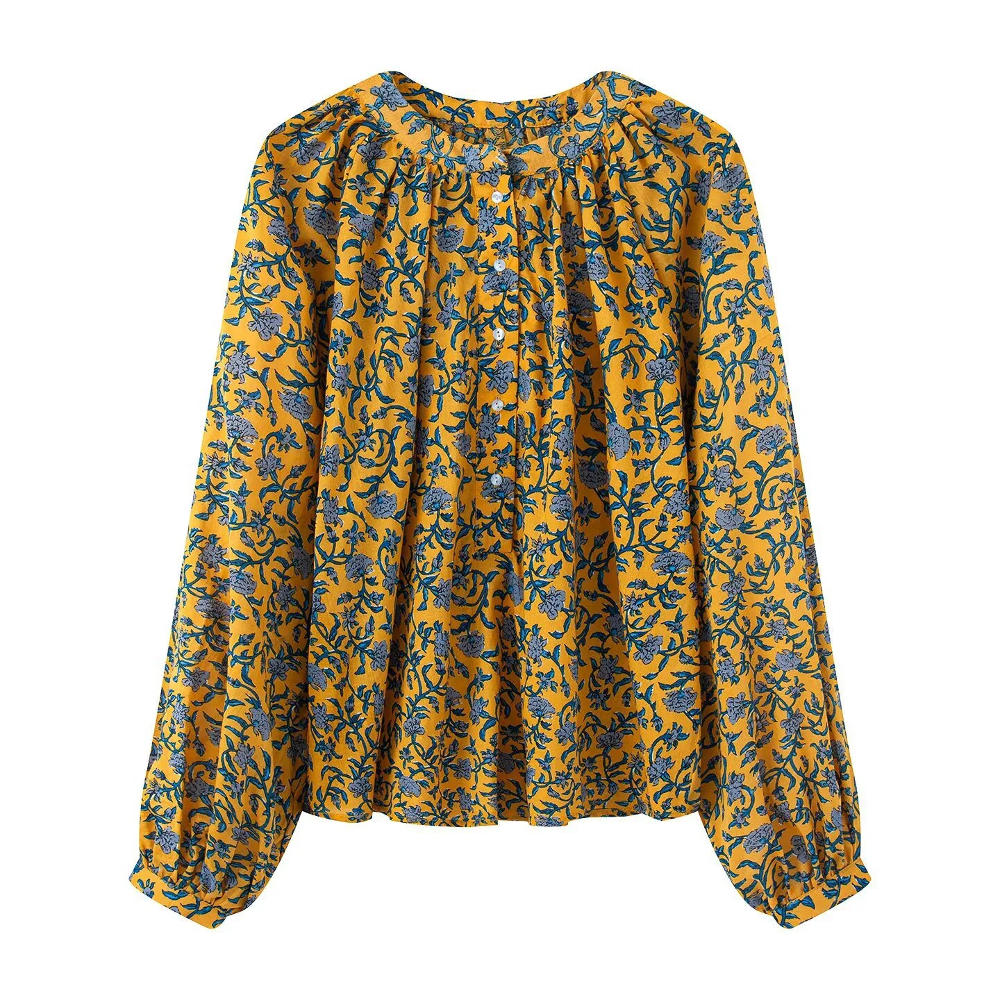 Women's Clothing  Hot-Selling Floral-Print Temperament Breathable And Loose French Bishop Sleeves Top display picture 3