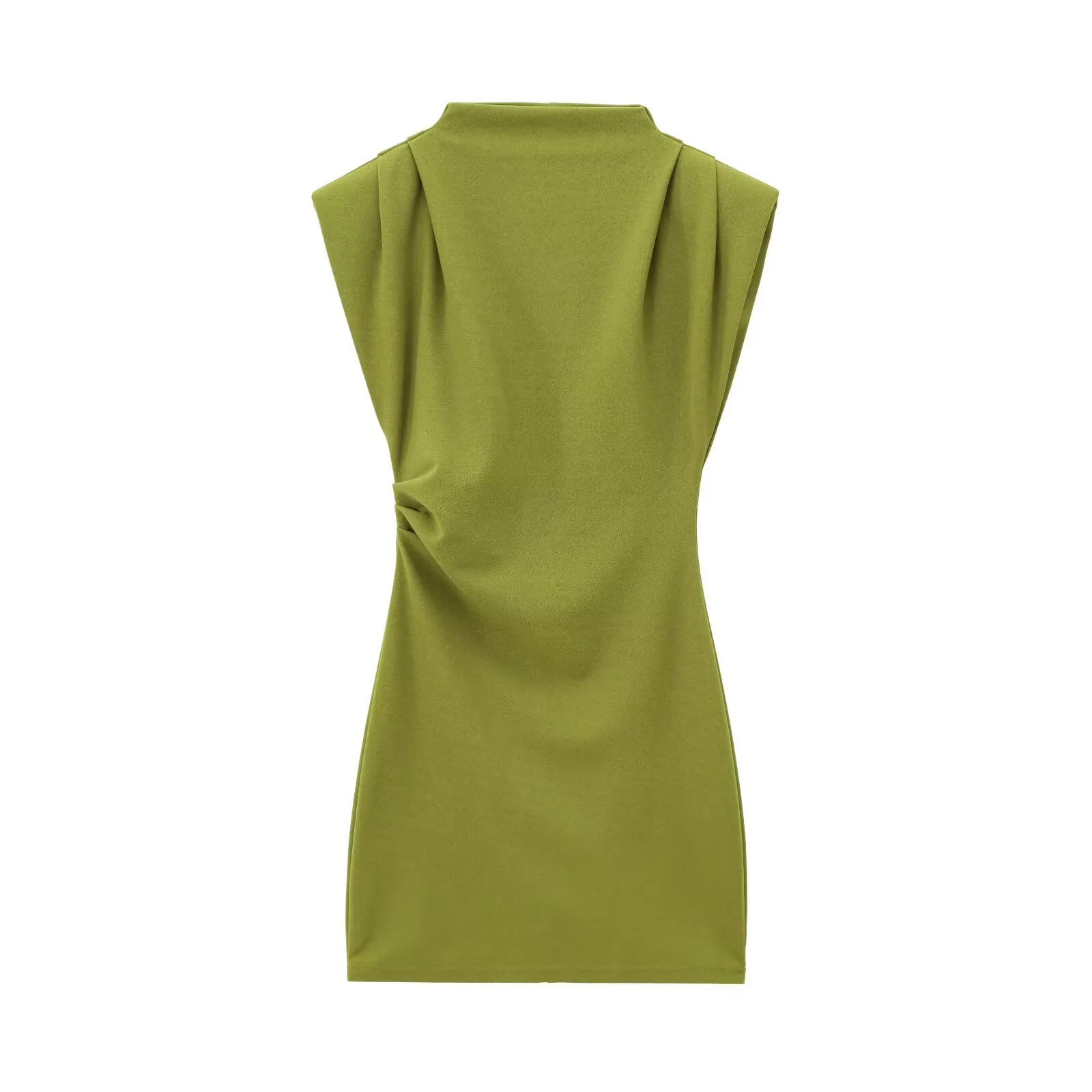 Women's Clothing Hot Sale At   Style Half Turtleneck Solid Color Pleated Belt Padded Shoulder Dress display picture 1
