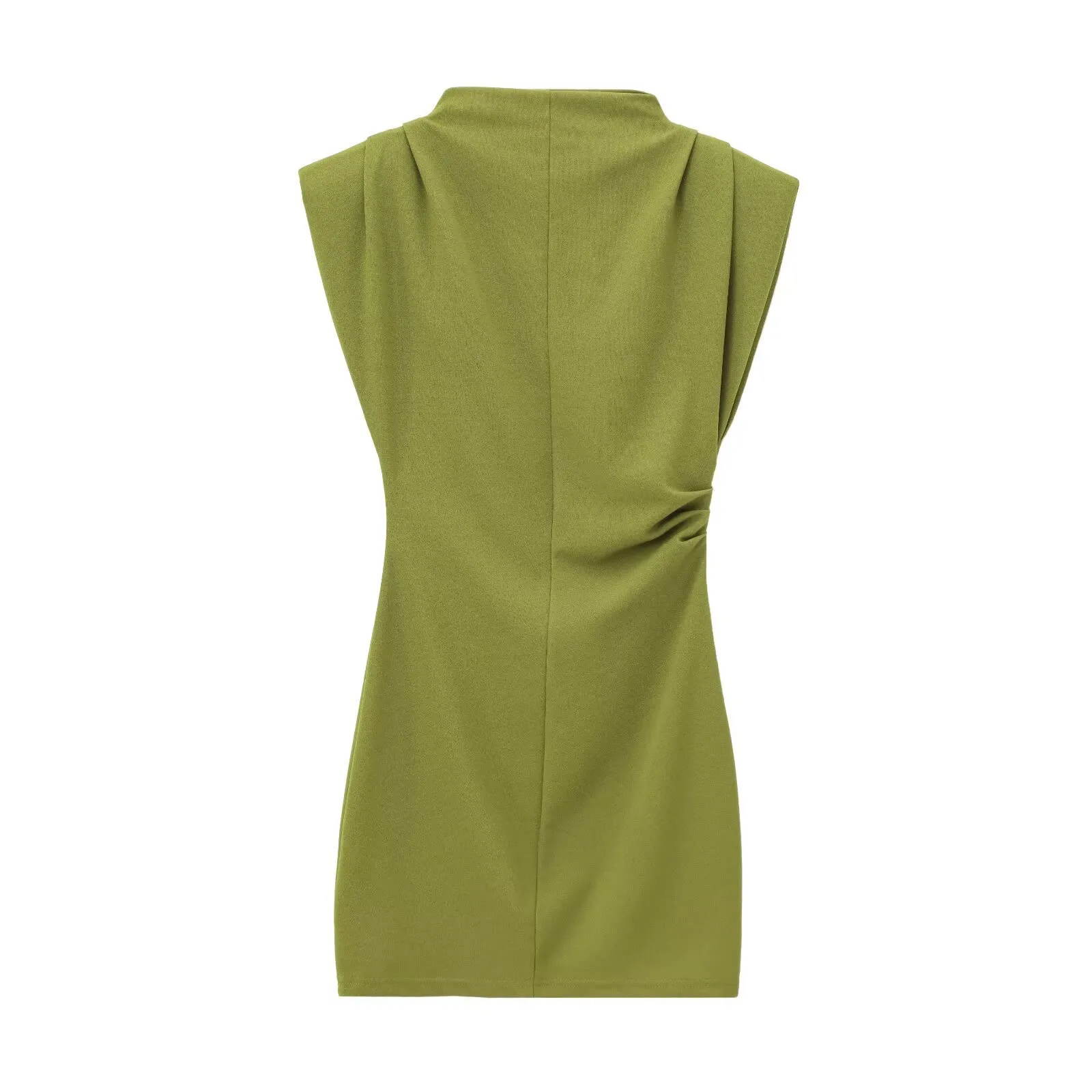 Women's Clothing Hot Sale At   Style Half Turtleneck Solid Color Pleated Belt Padded Shoulder Dress display picture 2