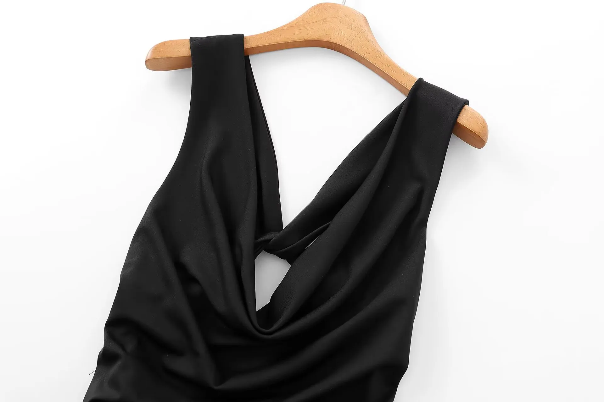 Women's Clothing Hot Sale At  Back Bow Tie Draped Collar Sleeveless Slim Fit Midi Skirt Dress display picture 4