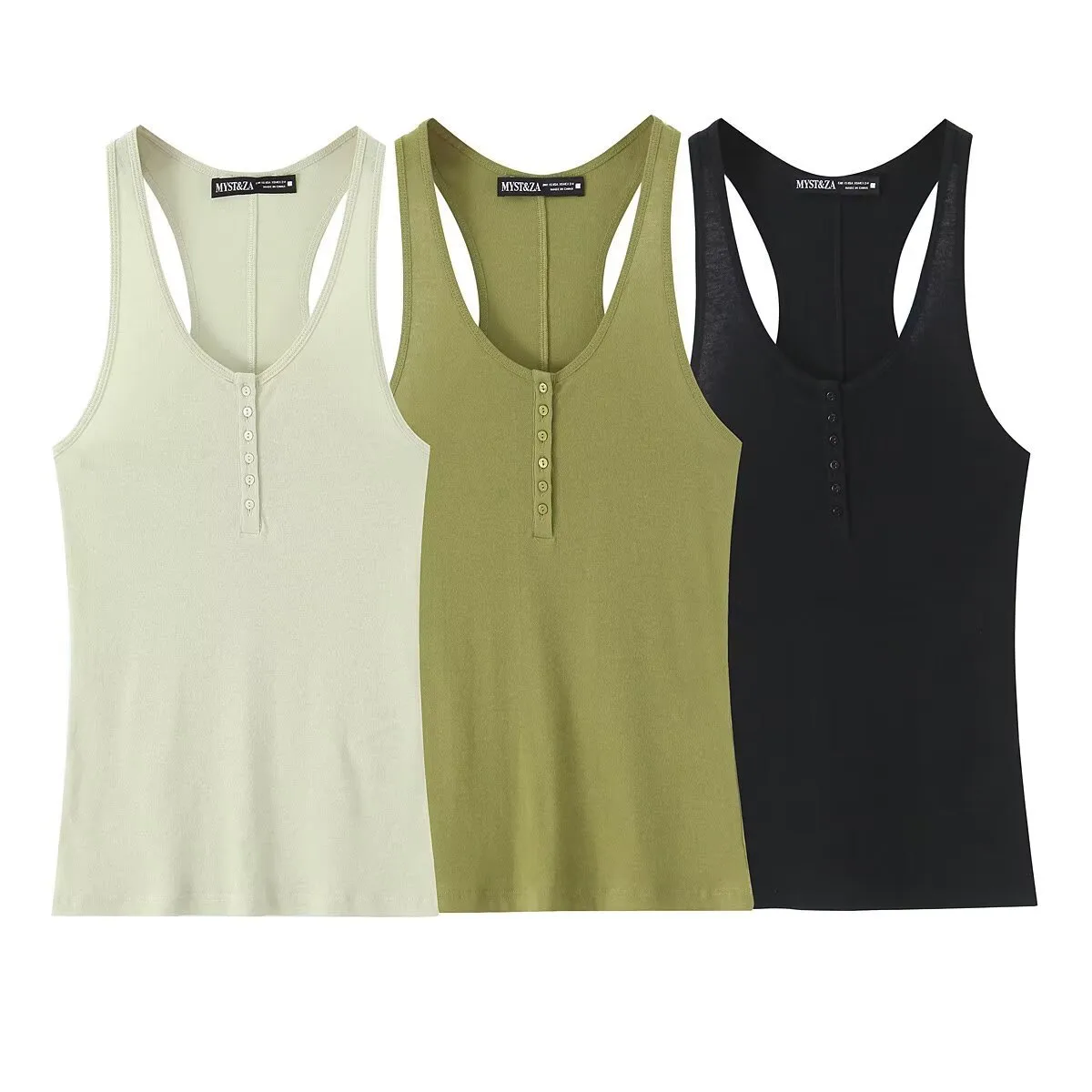 Women's Clothing Ins Internet Hot Three-Color Decorated Row Button Cotton Top display picture 2