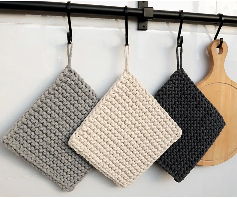 New Style Handmade Woven Coaster Plain Cotton String Square Heat Proof Mat Teacup Mat Simple Placemat display picture 3