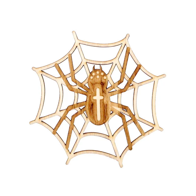 Halloween Ghost Festival Pumpkin Felt Coaster Spider Web Skull Wooden Carved Heat Insulation Decorative Coaster display picture 10