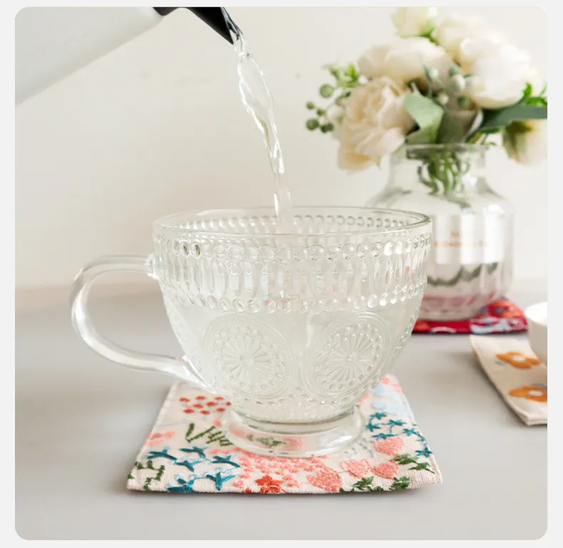 INS Style Cotton Linen Coaster Embroidered Fabric Tea Table Coaster Thickening Heat Insulation Pad Coffee Cup Mat display picture 5