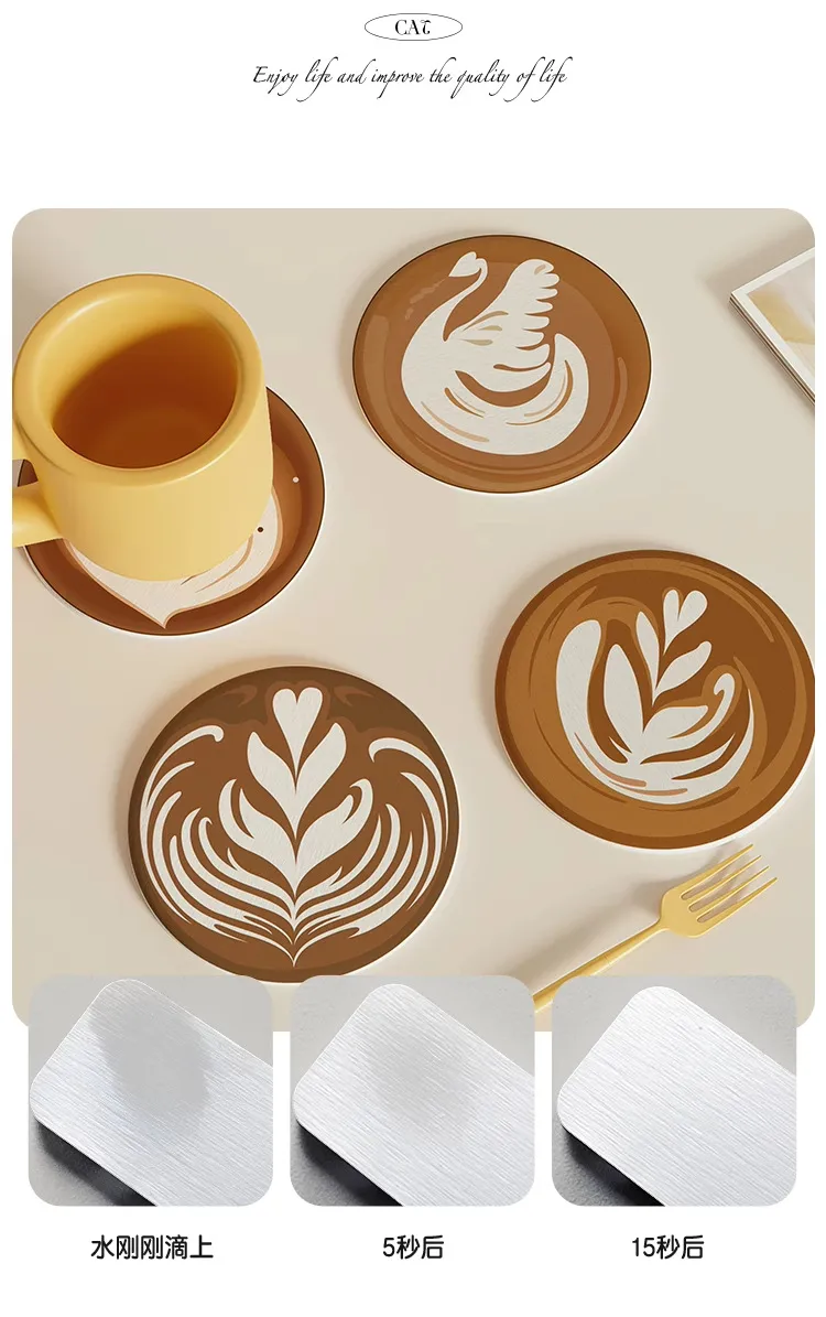 Cartoon Office Coffee Cup Mat Desktop Storage Pad Round Water Cup Mat Diatom Mud Absorbent Pad Quick-Drying Table Top display picture 1