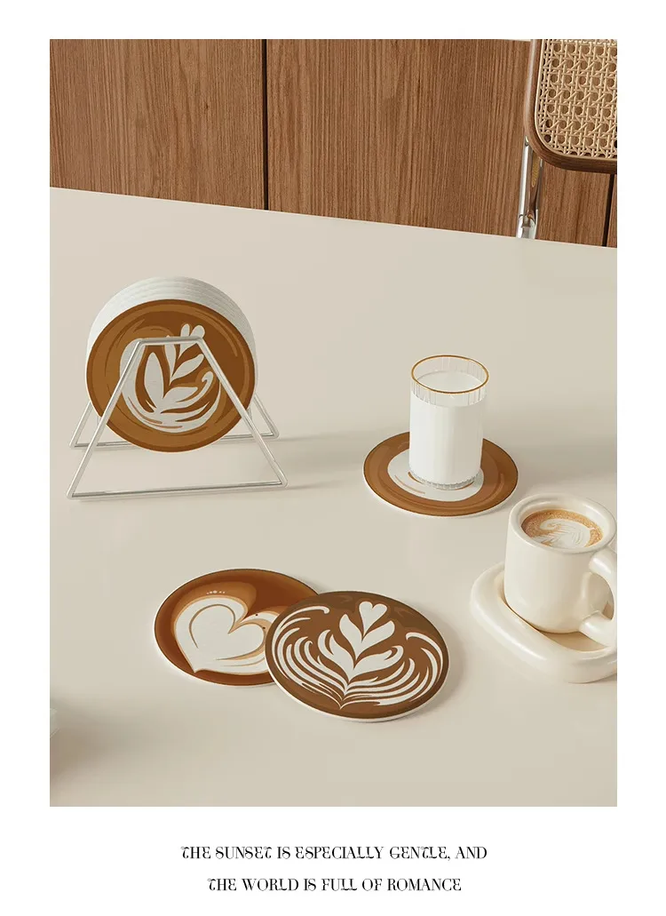 Cartoon Office Coffee Cup Mat Desktop Storage Pad Round Water Cup Mat Diatom Mud Absorbent Pad Quick-Drying Table Top display picture 2