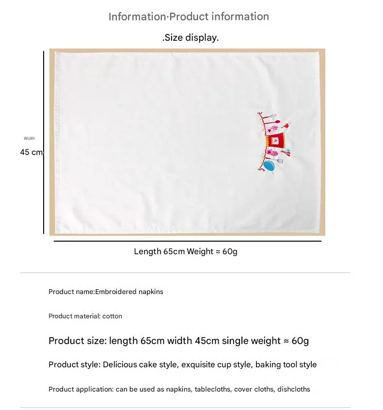 Embroidered Napkin Home Fabric Embroidered Tea Towel Baking Food Western Food Background Fabric White Napkin Dinner Plate display picture 1