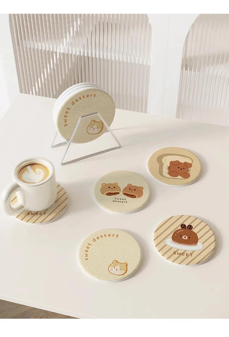 Cartoon Office Coffee Cup Mat Desktop Storage Pad Round Water Cup Mat Diatom Mud Absorbent Pad Quick-Drying Table Top display picture 5