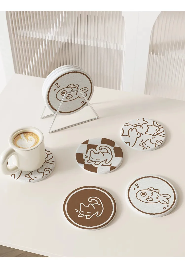 Cartoon Office Coffee Cup Mat Desktop Storage Pad Round Water Cup Mat Diatom Mud Absorbent Pad Quick-Drying Table Top display picture 6