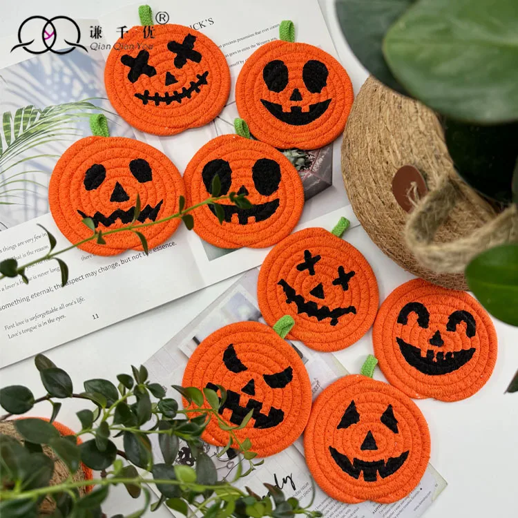Halloween Pumpkin Cotton String Placemat Expression Coaster Custom Iron Hand-Woven Pumpkin Decoration Ornaments display picture 1