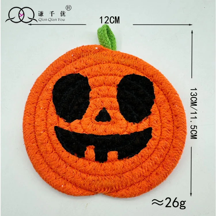 Halloween Pumpkin Cotton String Placemat Expression Coaster Custom Iron Hand-Woven Pumpkin Decoration Ornaments display picture 3