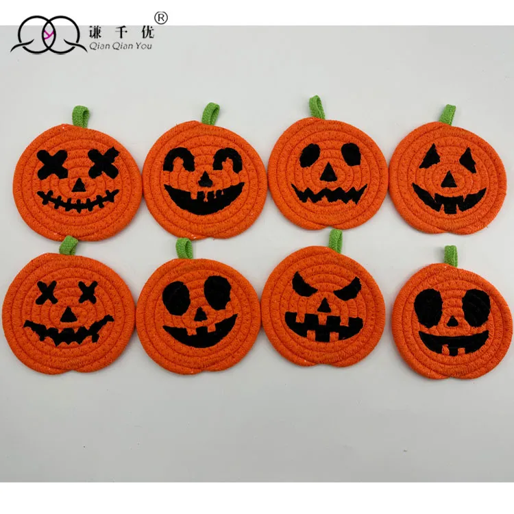 Halloween Pumpkin Cotton String Placemat Expression Coaster Custom Iron Hand-Woven Pumpkin Decoration Ornaments display picture 4