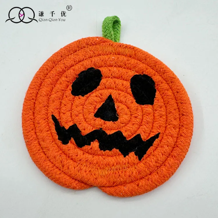 Halloween Pumpkin Cotton String Placemat Expression Coaster Custom Iron Hand-Woven Pumpkin Decoration Ornaments display picture 5