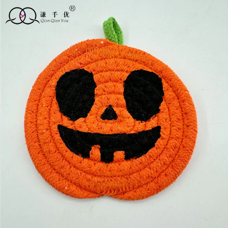 Halloween Pumpkin Cotton String Placemat Expression Coaster Custom Iron Hand-Woven Pumpkin Decoration Ornaments display picture 6