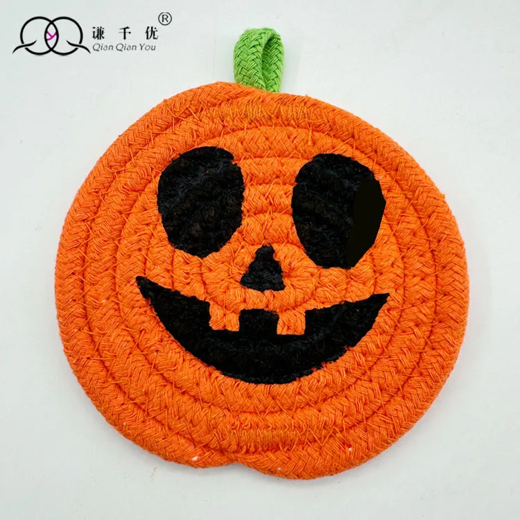 Halloween Pumpkin Cotton String Placemat Expression Coaster Custom Iron Hand-Woven Pumpkin Decoration Ornaments display picture 7