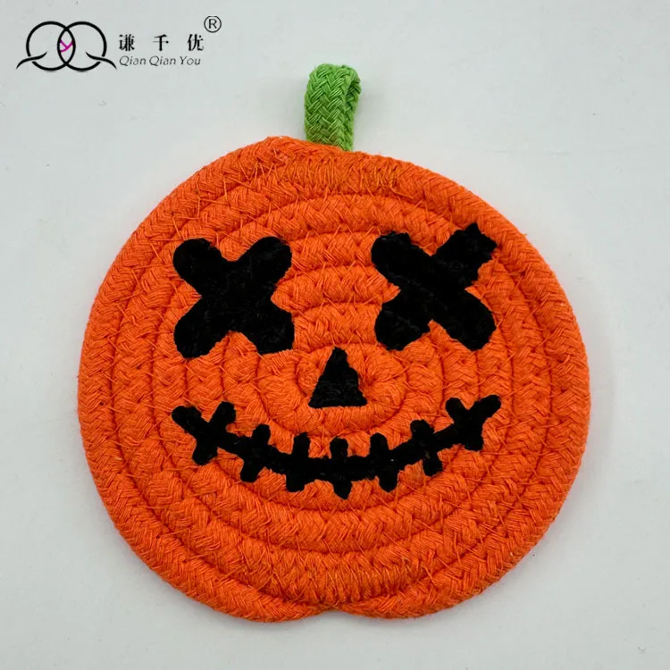 Halloween Pumpkin Cotton String Placemat Expression Coaster Custom Iron Hand-Woven Pumpkin Decoration Ornaments display picture 8