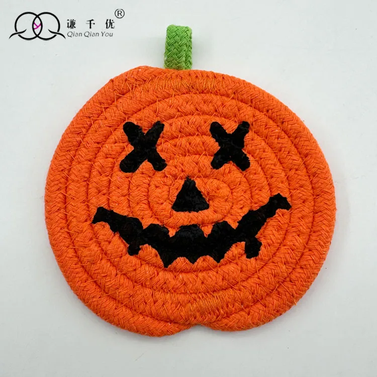 Halloween Pumpkin Cotton String Placemat Expression Coaster Custom Iron Hand-Woven Pumpkin Decoration Ornaments display picture 9