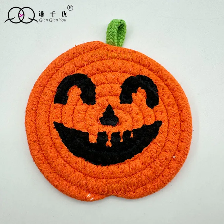 Halloween Pumpkin Cotton String Placemat Expression Coaster Custom Iron Hand-Woven Pumpkin Decoration Ornaments display picture 10