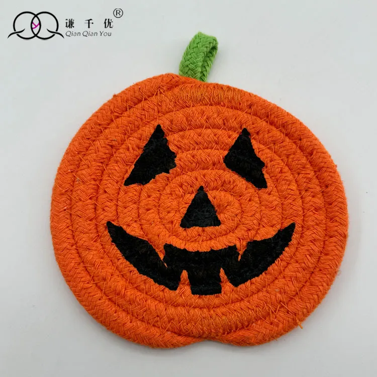Halloween Pumpkin Cotton String Placemat Expression Coaster Custom Iron Hand-Woven Pumpkin Decoration Ornaments display picture 11
