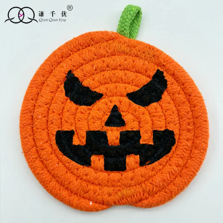 Halloween Pumpkin Cotton String Placemat Expression Coaster Custom Iron Hand-Woven Pumpkin Decoration Ornaments display picture 12