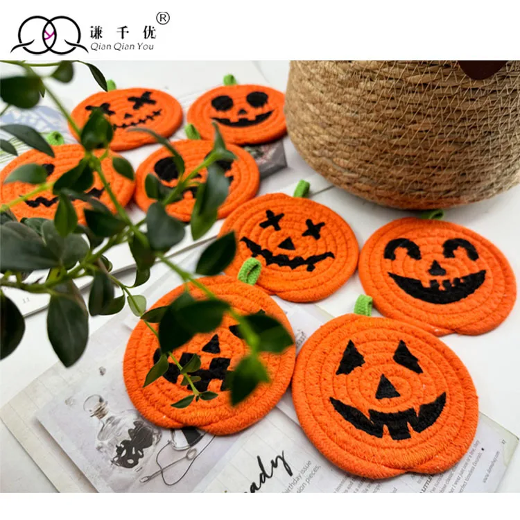 Halloween Pumpkin Cotton String Placemat Expression Coaster Custom Iron Hand-Woven Pumpkin Decoration Ornaments display picture 13