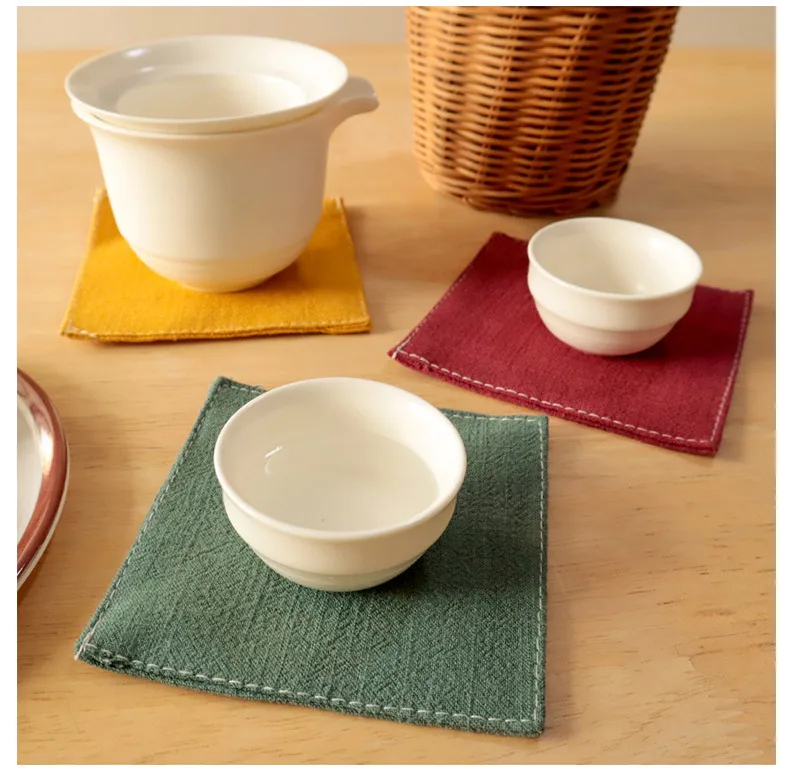 Teacup Mat Fabric Linen Heat Proof Mat Tea Art Coaster Plain Fabric Home Tea Ceremony Heat Proof Mat display picture 5
