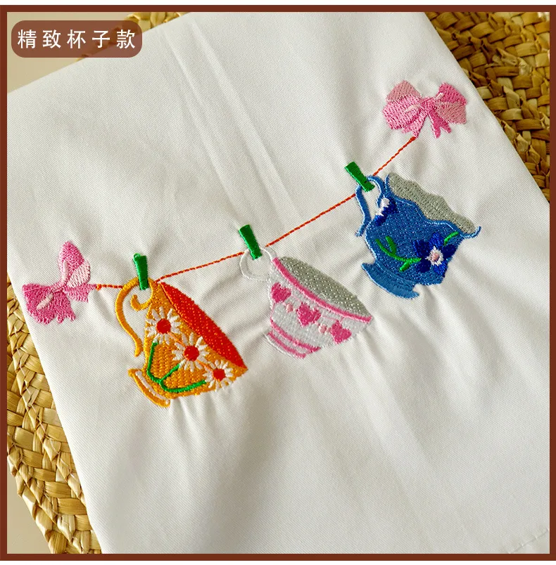 Embroidered Napkin Home Fabric Embroidered Tea Towel Baking Food Western Food Background Fabric White Napkin Dinner Plate display picture 2