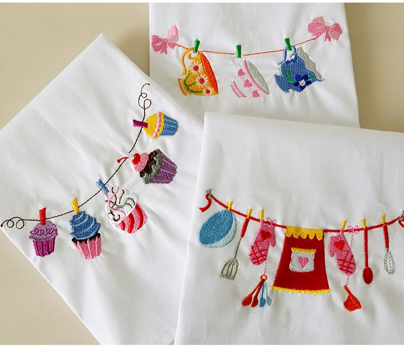 Embroidered Napkin Home Fabric Embroidered Tea Towel Baking Food Western Food Background Fabric White Napkin Dinner Plate display picture 3