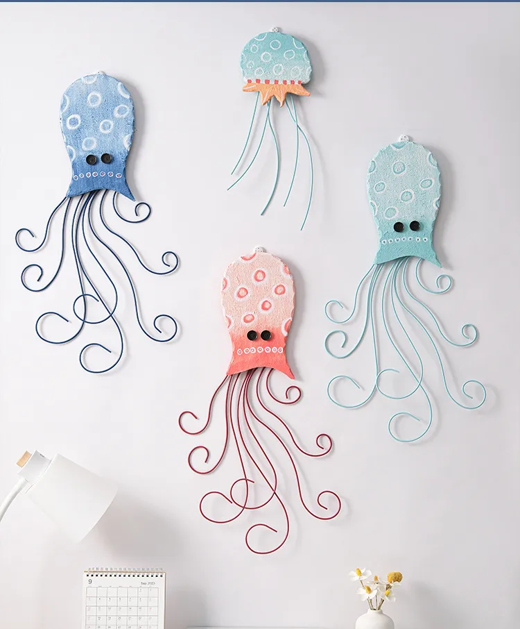 Mediterranean Style Wall Decorations Children's Room Creative Iron Wall Decoration Wall Pendant Octopus Jellyfish Three-Dimensional Wall Decoration display picture 2