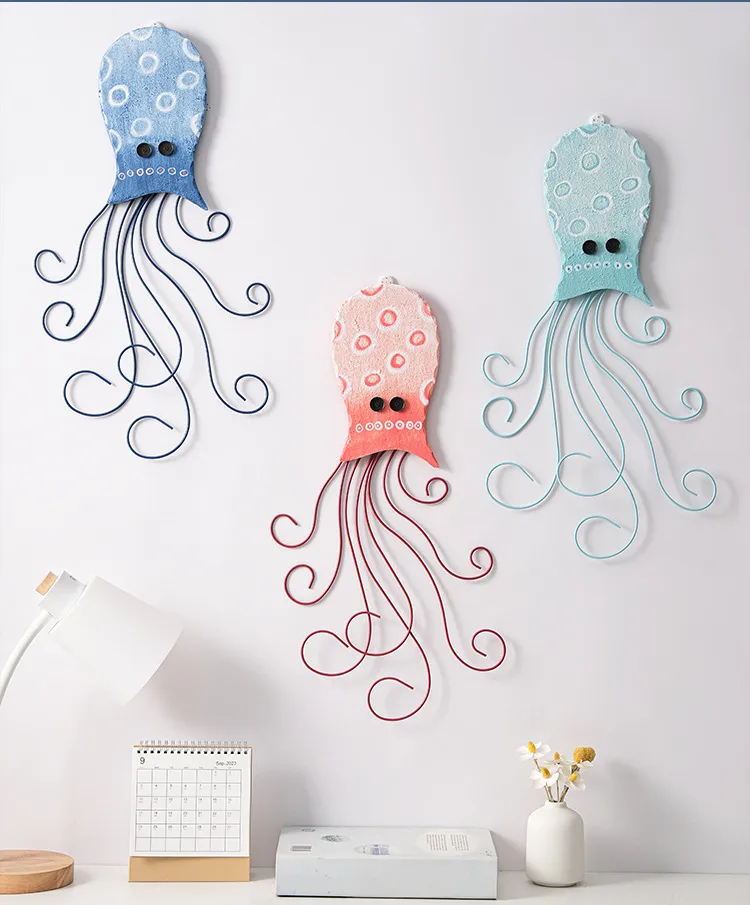 Mediterranean Style Wall Decorations Children's Room Creative Iron Wall Decoration Wall Pendant Octopus Jellyfish Three-Dimensional Wall Decoration display picture 3