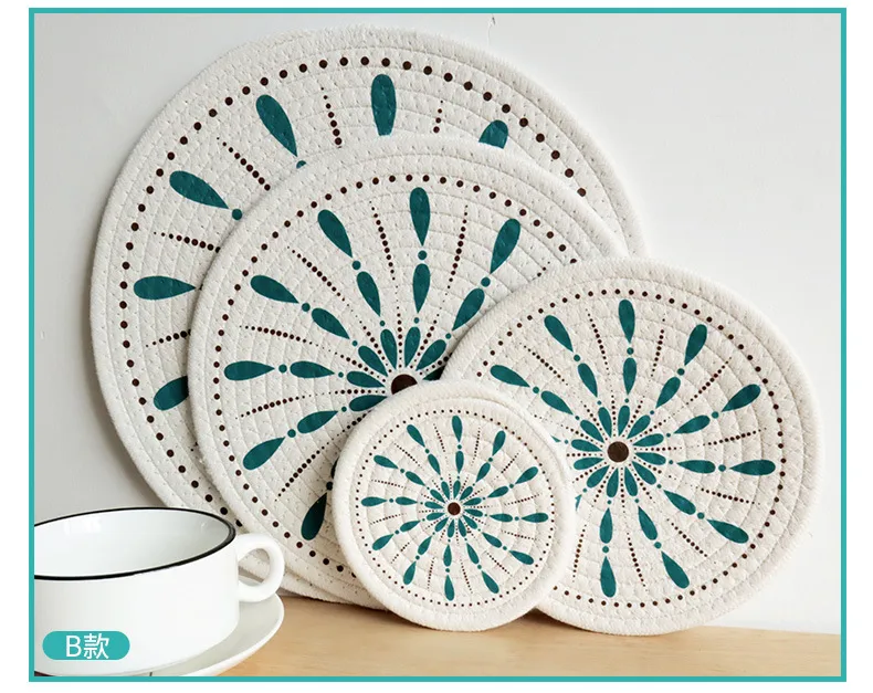 Printing Heat Proof Mat In Stock Sale New Printing Cotton String Heat Proof Mat Placemat Plate Mat Coaster display picture 2