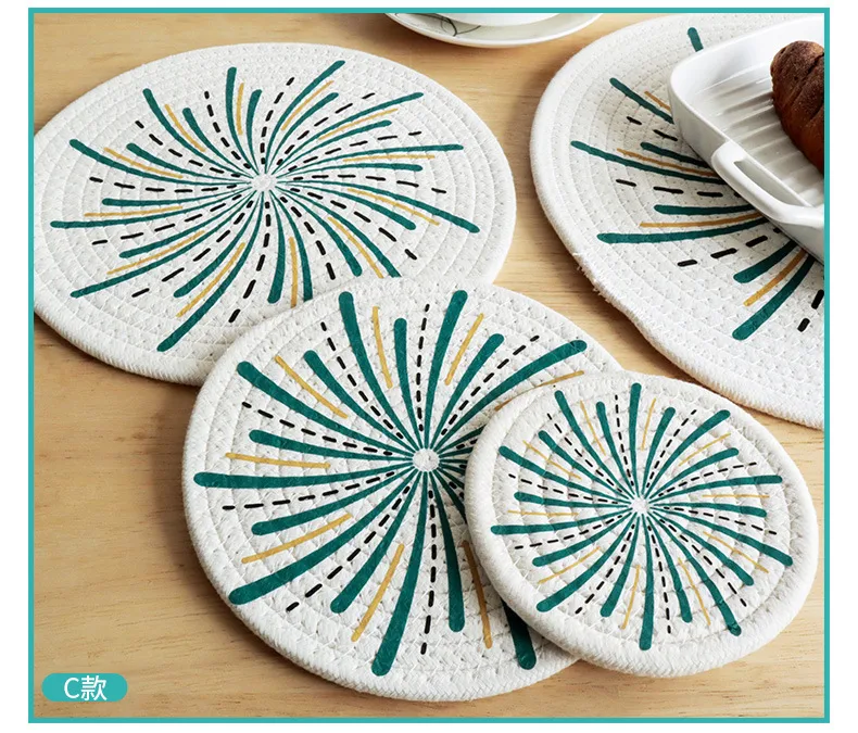 Printing Heat Proof Mat In Stock Sale New Printing Cotton String Heat Proof Mat Placemat Plate Mat Coaster display picture 3