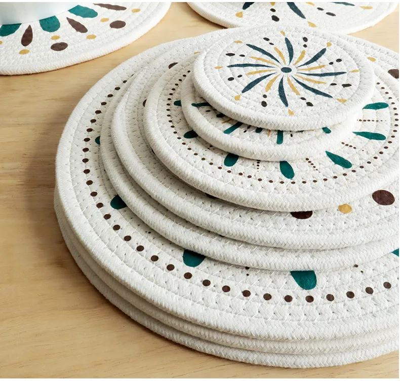 Printing Heat Proof Mat In Stock Sale New Printing Cotton String Heat Proof Mat Placemat Plate Mat Coaster display picture 4