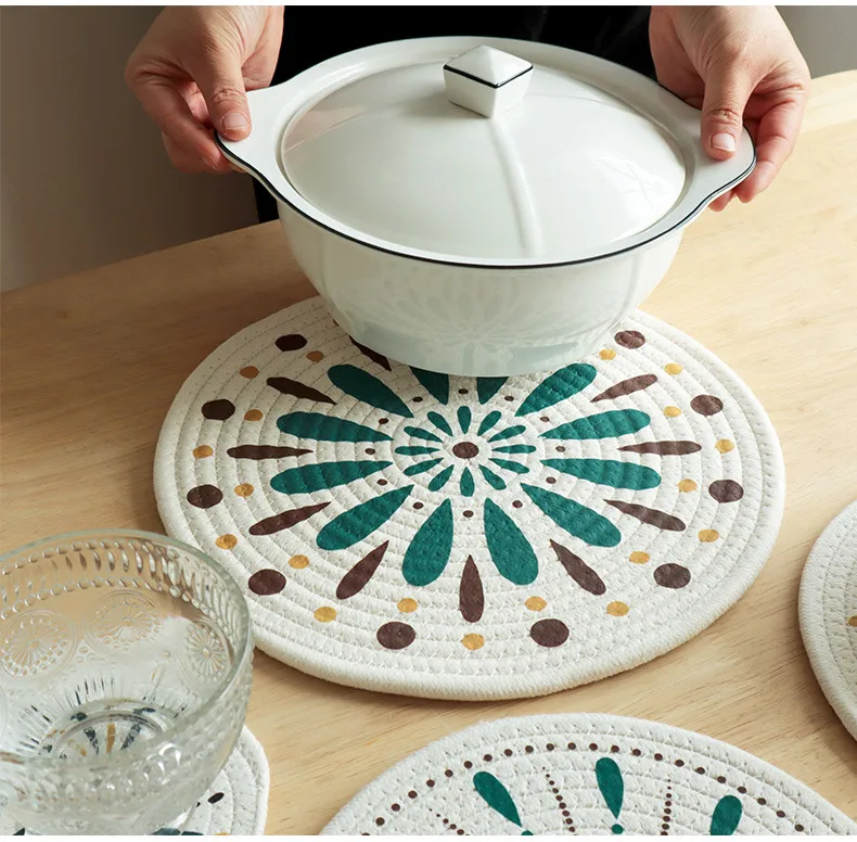 Printing Heat Proof Mat In Stock Sale New Printing Cotton String Heat Proof Mat Placemat Plate Mat Coaster display picture 5