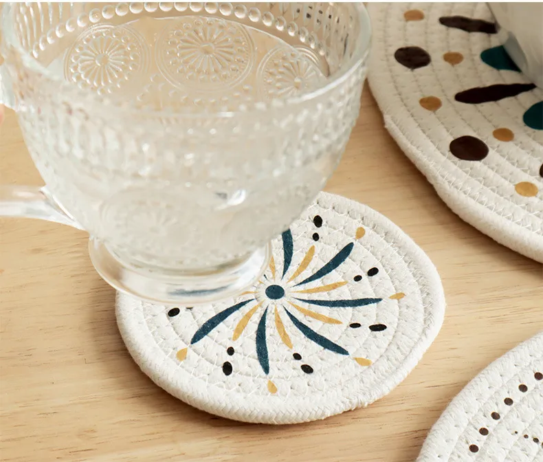 Printing Heat Proof Mat In Stock Sale New Printing Cotton String Heat Proof Mat Placemat Plate Mat Coaster display picture 6