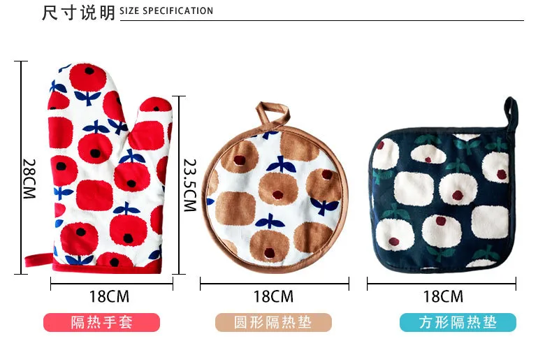 Microwave Oven Gloves Nordic Style Cotton Fabrics Printing Baking Insulation Gloves Heat Proof Mat Oven Gloves display picture 1