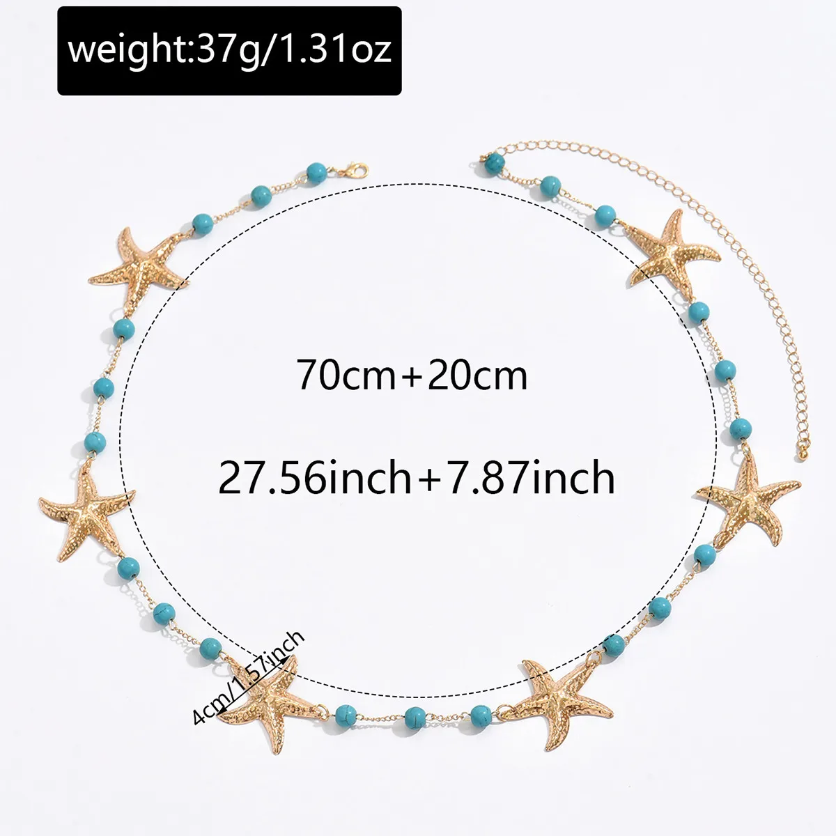 Hot Selling Ocean Style Metal Starfish Waist Chain Female Fashion Special-Interest Green Turquoise Adjustable Body Chains Ornament display picture 2
