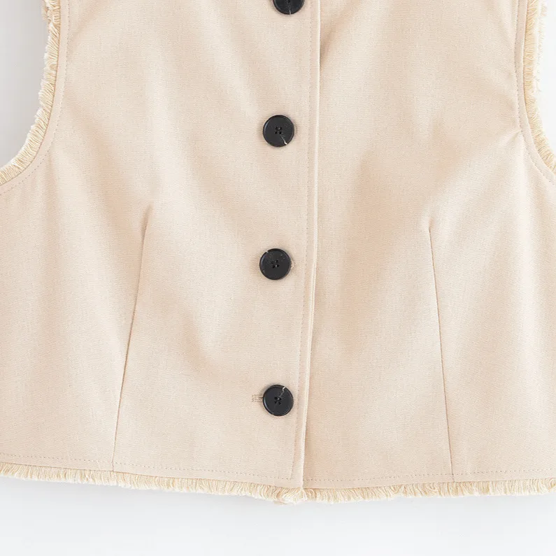 Fashionable Frayed Hem Vest Casual Summer Outfit Women's Pure Color Leisure Set Stylish New Style No Sleeve Top display picture 3