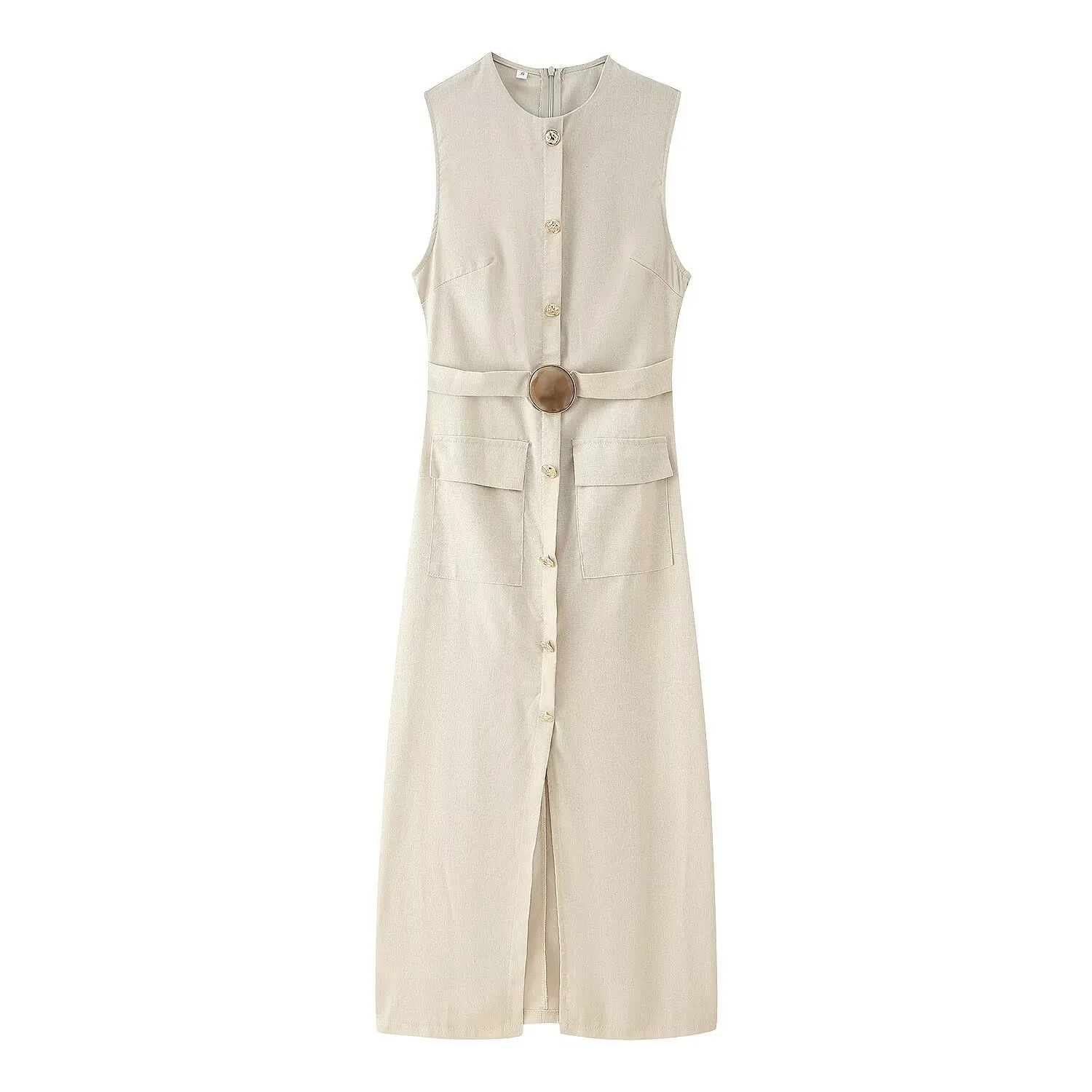 Elegant Midi Dress Fashionable Knotted Mixed Fabric Women's Summer New Arrival Dress Stylish High Waist A-Line Gown display picture 1