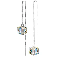 Korean Style Face Repair Earrings 925 Sterling Silver Aurora Borealis Cube Austrian Crystal Long Fringed Earring Thread Se663 main image 1